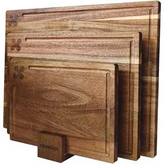 Relaxdays Schneidebrett Tranchierbrett Holz 3-tlg. 40 x 30 cm Braun