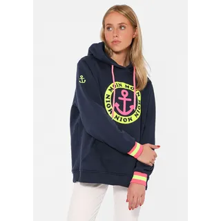 Zwillingsherz Hoodie, Langarm, Kapuze, Neon-Details, Kordelzug, Frontprint, Kängurutasche, blau