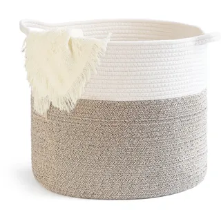 Kleiner Seilkorb, rund, gewebter Korb mit Griff, 24,1 x 24,1 x 18 cm, niedlicher Baumwollkorb für Kinderzimmer, Regal, Aufbewahrungskorb, Nähte, Braun/Beige, gemischtes Design, 8,2 l