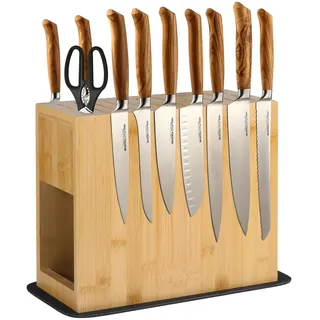 Messerblock Magnetisch - Messerblock Ohne Messer mit Beidseitigen Starken Magneten, Universal Magnet Messerhalter aus Bambus für Messer und Schere, Natur