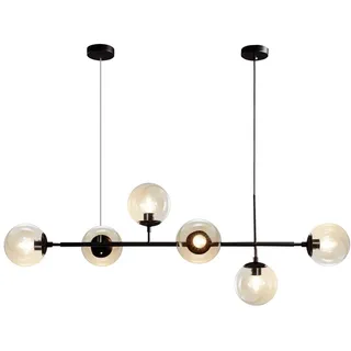 KCO Lighting Sputnik Kronleuchter mit 6 Bernsteinen, linearer mattschwarzer Kronleuchter, Mid-Century, verstellbare Pendelleuchte Vintage für Kücheninsel, Esszimmer (Schwarz+Bernstein)