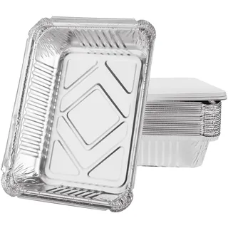 MIVIDE 50 Stück Grill Aluschalen mit Deckel, 1000ml Alu Grillschalen, Einwegschalen aus Aluminium für Lebensmittel, zum Einfrieren, Kochen,Grillen