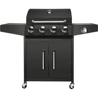 BBQ 5-in-1 Gasgrill – Schwarz – 4+1 Brenner inkl. Seitenbrenner – Thermometer & Ölauffangschale – Edelstahl Grill für Garten, Terrasse & Balkon - Schwarz