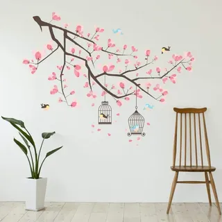 Wallflexi Wand Sticker Zweig Cherry Blossom Wandkunst Wandmalerei Entfernbarer Selbstklebend Aufkleber Büro Wohndeko, Mehrfarbig