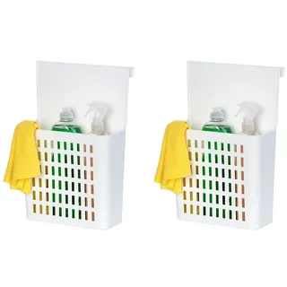 WENKO Tür-Organizer, Einhängekorb für Schublade und Schranktür, geeignet für Bad und Küche, ohne Bohren, aus hochwertigem Kunststoff, 24 x 35,5 x 12 cm, Weiß (Packung mit 2)