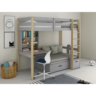 OTTO home Etagenbett »HENNE' TOPSELLER! Hochbett, Ideal für kleine Räume, 2 Schlafplätze« zweiter Schlafplatz ausziehbar, B/H/T ca. 208/180/105cm, mit Polsterauflagen+ Schreibtisch + Stauraum, mehrere Farben, grau