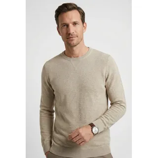 Rundhalspullover OLYMP "OLYMP Strick Casual", Herren, Gr. XL, beige (hellbeige), Obermaterial: 100% Baumwolle, schmal, Rundhals, Pullover Rundhalspullover, mit modischem Strukturmuster