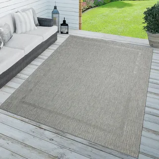 TT Home Teppich In-& Outdoor Balkon Küchenteppich Einfarbig Sisal Design Bordüre Grau Größe 120x170 cm - Grau