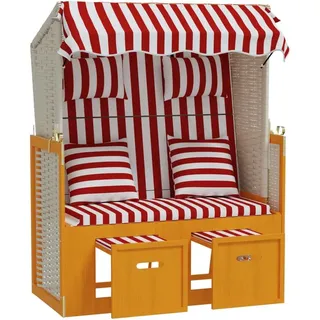 vidaXL Strandkorb mit Kissen Poly Rattan und Massivholz Rot & Weiß - Rot