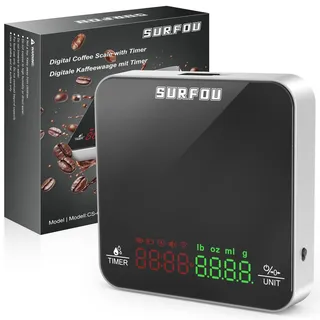 SURFOU House Mini-Kaffeewaage mit Timer, Wiederaufladbare Espresso & Pour-Over Waage Präzise 2KG/0.1g, Tragbare Digitale Küchenwaage mit Zeitmessung, Feinwaage mit Tara-Funktion