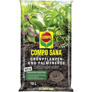 COMPO SANA Blumenerde für Grünpflanzen und Palmen, 12 Wochen Nährstoffversorgung, 10 Liter, COMPO SANA Grünpflanzenerde und Palmenerde