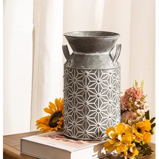 venalys Galvanisierte Blumen-Krugvase, Bauernhaus-dekorative Milchkanne, rustikale Metall-Milchkännchen-Vase für Blumen