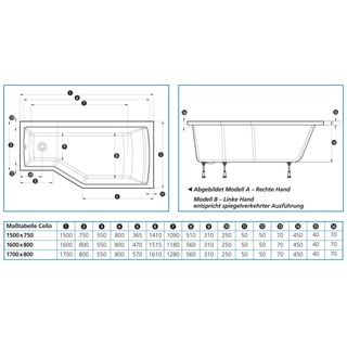 Ottofond Cello Raumsparbadewanne 75 x 150 cm (979301)