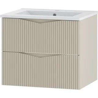 Badezimmer Waschtisch mit 60 cm Breite in beige mit gerillter Front, 2 Schubladen - CALURI-140 - Beige