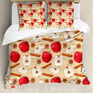 ABAKUHAUS Apfel Bettbezug, Sternanis Zimt Drink, Milbensicher Allergiker geeignet mit Kissenbezügen, 155 cm x 220 cm - 80 x 80 cm, Beige Cinnamon Red - Beige