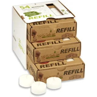 Candelo Teelichter Refill Wachsrohlinge Plastikfrei 54 Stück, 6 Std | Eco Teelichter, Teelichter, ohne Hülle, plastikfrei, geruchsneutral, Windlicht, Nachfüllkerzen, 6 Std