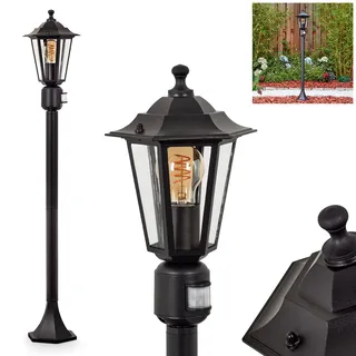 HOFSTEIN Außenstehleuchte Loria mit Bewegungsmelder, Außenwegeleuchte aus Metall/Glas in Schwarz/Klar, Wegeleuchte im Antik/Landhaus/Vintage-Design für Garten, Außenbereich, Hof, 107 cm, E27, IP44