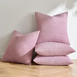 MIULEE 4er Set Kissenbezug Kissen Dekorative Kissenbezüge Kordsamt Sofakissen Dekokissen Kopfkissenbezug Couchkissen Deko Bezug für Sofa Couch Wohnzimmer Schlafzimmer Büro 50x50 cm Rosa Lila