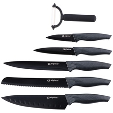 6 teiliges Messer-Set Brot, Fleisch, Allzweck, Schäler und Santoku-Messer - Inklusive Sparschäler - Ideal für die Profiküche und auch semiprofessionelle Küche