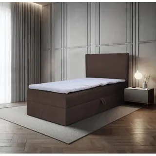 Bett, Boxspringbett, Continentalbett BERG POSO MINI mit Bonell Matratze, Einzelbett mit Container, H3 (100x200 cm, Braun - Poso 06, Topper Visco) - Braun