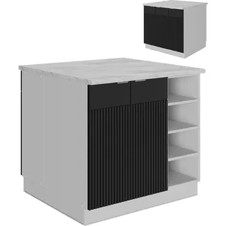 Vicco Kücheninsel Fame-Line, 90 cm ohne Arbeitsplatte, Schwarz gestreift/Weiß - Schwarz, Weiß