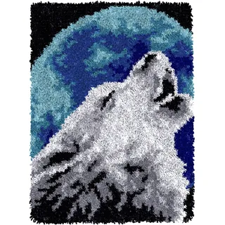 YOOTOM knüpfteppich zum selber knüpfen,Wolf Teppich Knüpf-Sets | 50x38cm vorgedruckte Teppich Rug Making Kits,DIY-Häkeln All-in-One Wand hängende Wandteppich für Erwachsene Kinder