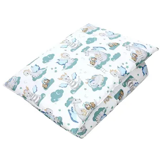 TupTam Kinder Gemusterte Bettdecken Set Ganzjahresdecke Bettdecke Kopfkissen Flachkissen 2tlg., Farbe: Dino Bärchen Grün Grau, Größe: 135x100 cm