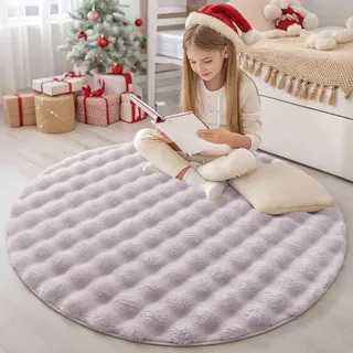 Homaxy Hochflor Teppich mit 3D Bubble Muster Weich Flauschig Teppiche, Waschbar Antirutsch Klein Teppich Mädchen für Wohnzimmer, Kinderzimmer, Schlafzimmer - 120 cm Rund, Violett
