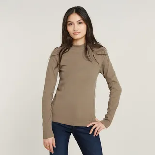 G-STAR Longsleeve »Rib Mock Top«, mit Markenschriftzug am Kragen, braun