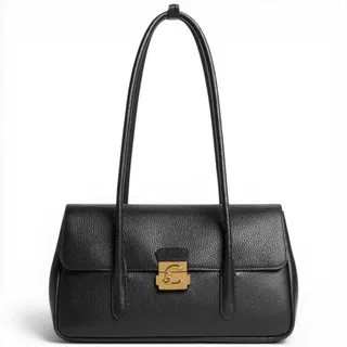 Coccinelle C-Me Lock Large Damen Umhängetasche Noir aus Strukturiertem Leder