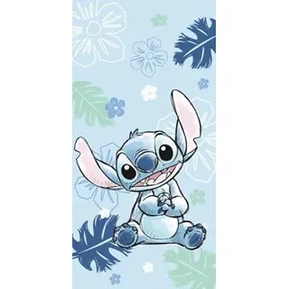 Jerry Fabrics Disney Lilo & Stitch Ohana Blue Strand- & Badetuch 70x140 cm | weiches Handtuch für Kinder | lebendiges Stichdesign | perfekt für Strand, Pool oder Bad