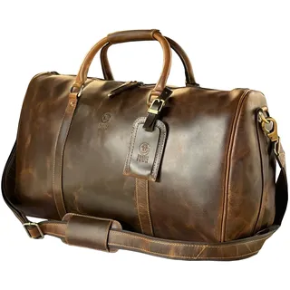 Leder Reisetasche Herren - Weekender Sport Travel Umhängetaschen Flugzeug Handgepäck Männer Duffle Bag (Gross)