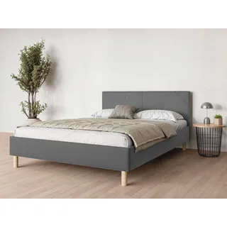 Andas Polsterbett ANDAS "Albybyn, Bettgestell mit Kopfteil und Lattenrost, in 2 Breiten", grau (dunkelgrau), B:165cm H:84cm L:205,5cm, 100% Polyester, Betten, Polsterbett, ohne Bettkasten und Matratze, in 2 Breiten- 140 und 160 cm