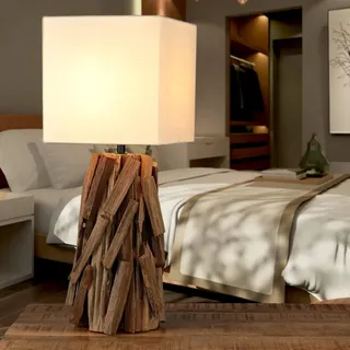 Licht-Erlebnisse CHAI Tischleuchte 53 cm Treibholz Stoff Handarbeit