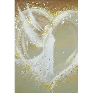 Engel Bild in Beige - Kunst Poster Weg ins Herz, Wohnzimmer Wanddeko, Sinnvolles Geschenk für Mama,Oma,Freundin. Wandbild für Lichtarbeit, Kraft und Stärkung.