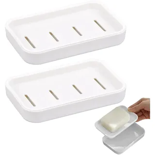 CALLYSONIC 2 Stück Seifenschale mit Ablauf, Rutschfreies Design Seifenhalter, Einfache Reinigung, Trocken, Seifenablage, Seifenspender für Bad und Dusche, Double Layer Draining Soap Box, Weiß