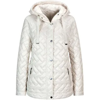 Kurzjacke GOLDNER "Übergangsjacke mit Kapuze", Damen, Gr. 42, beige (stein), Obermaterial: 100% Polyamid PA., gerade, Jacken Kurzjacke, Mit dekorativen Ripsbändern