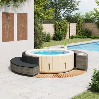 vidaXL Whirlpool-Umrandung Grau Poly Rattan und Massivholz Akazie - Grau