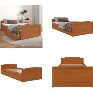 vidaXL Massivholzbett mit Schubladen Honigbraun Kiefer 90x200 cm - Bettgestell - Bettgestelle - Bett - Einzelbett - Braun