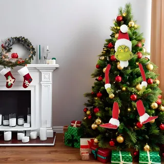 Weihnachtsbaumschmuck, Grinchs Baumspitze Deko Weihnachten, Grinch Elfenkopf Arme Beine Kreative Baum Deko Weihnachtsbaum Elf Beine Ornamente, Grinchs Hängende Ornament für Urlaubsatmosphäre Geschenk