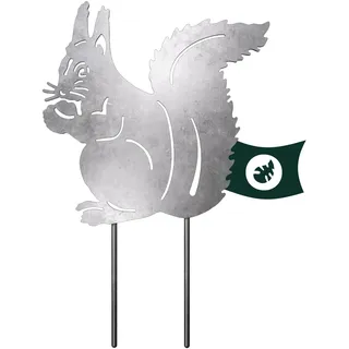 VERDOBA Eichhörnchen Gartendeko Stecker - Silberne Eichhörnchen Deko - Gartenstecker in Antikfinish - Gartendeko aus stabilem Eisen - Deko für Garten, Balkon & Terrasse