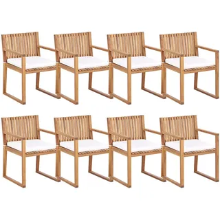 Beliani Gartenstuhl 8er Set Cremeweiß Sassari Ii , Hellbraun, Weiß , Holz , 54x80x59 cm , Gartenmöbel, Gartensessel, Gartenstühle
