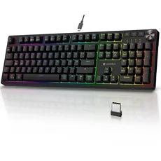 KOORUI Gaming Tastatur, Mechanisch Tastatur Kabellos/Kabelgebunden/Bluetooth RGB Keyboard Wiederaufladbare Batterie Full Size Tasten Deutsches Layout QWERTZ für Windows MacOS Linux-Blauer Schalter