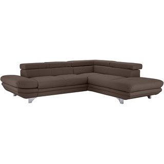 Mivano Schlafsofa Enterprise / Trendige Ledercouch in L-Form mit Ottomane rechts / Inkl. Bettfunktion und höhenverstellbare Kopfstützen / 273 x 75 x 238 / Kunstleder: graubraun