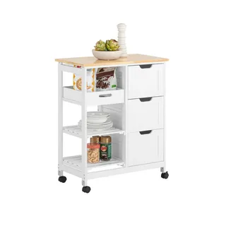 SoBuy Servierwagen mit Rollen, Weiß, 68x85x38cm, bis 50kg - Holzwerkstoff , 68x85x38 cm , Esszimmer, Servierwagen