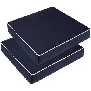 PNP FKJP 2 Stück Outdoor-Stuhlkissen, wetterfestes Terrassen-Sitzkissen mit rutschfesten Bändern, 50,8 x 50,8 x 10,2 cm, Marineblau (Kissen + Bezug)