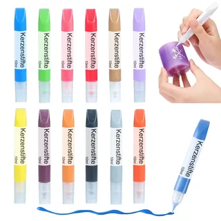 Ovaletta 12 Stück Kerzenstifte, Kerzen Bemalen Set, Wachsstifte für Kerzen, Candle Pen Ideal zum Dekorieren und Gestalten Kerzenfarbe, Keramik Bemalen Set, je 10 ml