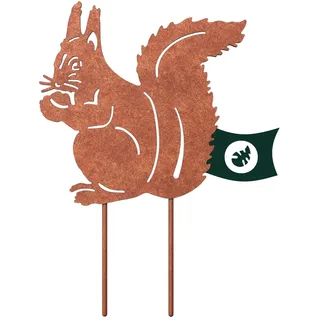 VERDOBA Eichhörnchen Gartendeko Stecker - Eichhörnchen Deko mit Rostpatina - Gartendeko Rost aus stabilem Eisen - Deko für Garten, Balkon & Terrasse