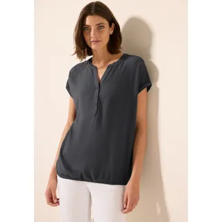 Cecil Kurzarmbluse CECIL, Damen, Gr. XS (36), grau (volcanic grau), Web, Obermaterial: 100% Viskose, unifarben, lässig geschnitten hüftbedeckend, Rundhals, Blusen, mit geschlitztem Ausschnitt und Knopfleiste