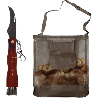 Pilzmesser mit Bürste und Lineal, Tragbares Schwammerlmesser mit Pinsel, Faltbare Pilzsammeltasche mit Großer Kapazität, Pilzbürste, Pilz Klappmesser mit Holzgriff, für Garten, Outdoor, Geschenk